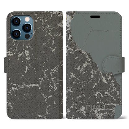 【普代（岩手県）】地図柄iPhoneケース（手帳タイプ）モノトーン・iPhone 12 / 12 Pro 用