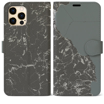 【普代（岩手県）】地図柄iPhoneケース（手帳タイプ）モノトーン・iPhone 12 Pro Max 用