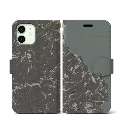 【普代（岩手県）】地図柄iPhoneケース（手帳タイプ）モノトーン・iPhone 12 mini 用