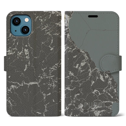 【普代（岩手県）】地図柄iPhoneケース（手帳タイプ）モノトーン・iPhone 13 用