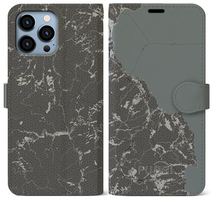 【普代（岩手県）】地図柄iPhoneケース（手帳タイプ）モノトーン・iPhone 13 Pro Max 用