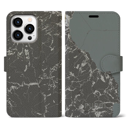 【普代（岩手県）】地図柄iPhoneケース（手帳タイプ）モノトーン・iPhone 13 Pro 用