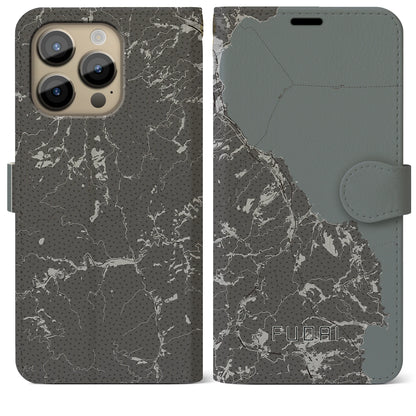 【普代（岩手県）】地図柄iPhoneケース（手帳タイプ）モノトーン・iPhone 14 Pro Max 用