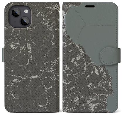 【普代（岩手県）】地図柄iPhoneケース（手帳タイプ）モノトーン・iPhone 14 Plus 用