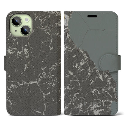 【普代（岩手県）】地図柄iPhoneケース（手帳タイプ）モノトーン・iPhone 15 用