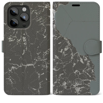 【普代（岩手県）】地図柄iPhoneケース（手帳タイプ）モノトーン・iPhone 15 Pro Max 用