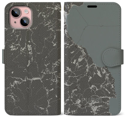 【普代（岩手県）】地図柄iPhoneケース（手帳タイプ）モノトーン・iPhone 15 Plus 用