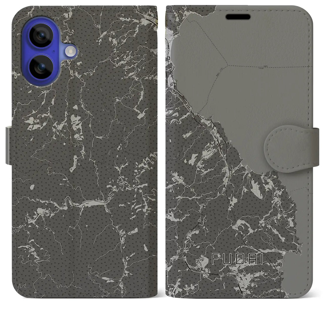 【普代(岩手県)】地図柄iPhoneケース(手帳タイプ)モノトーン・iPhone 16 Pro Max 用