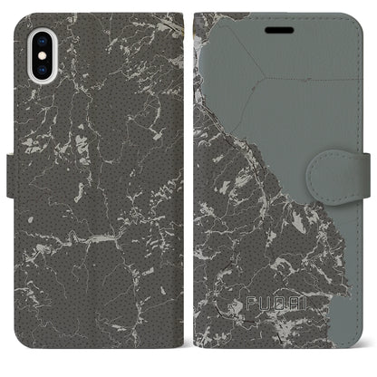 【普代（岩手県）】地図柄iPhoneケース（手帳タイプ）モノトーン・iPhone XS Max 用