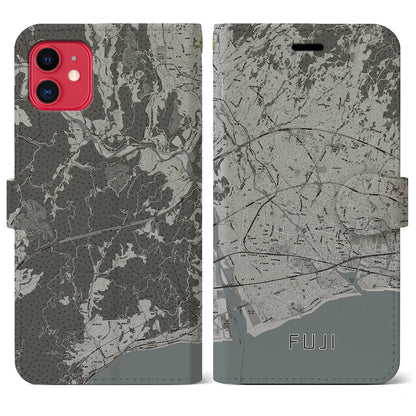 【富士（静岡県）】地図柄iPhoneケース（手帳タイプ）モノトーン・iPhone 11 用