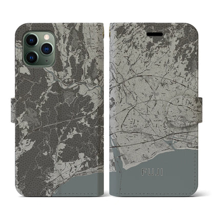 【富士（静岡県）】地図柄iPhoneケース（手帳タイプ）モノトーン・iPhone 11 Pro 用