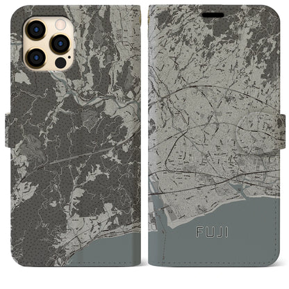 【富士（静岡県）】地図柄iPhoneケース（手帳タイプ）モノトーン・iPhone 12 Pro Max 用