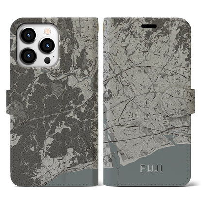 【富士（静岡県）】地図柄iPhoneケース（手帳タイプ）モノトーン・iPhone 13 Pro 用