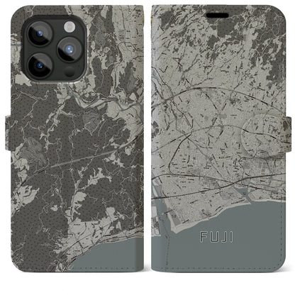 【富士（静岡県）】地図柄iPhoneケース（手帳タイプ）モノトーン・iPhone 15 Pro Max 用