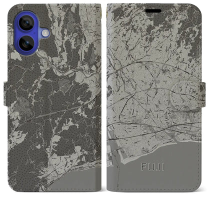 【富士（静岡県）】地図柄iPhoneケース（手帳タイプ）モノトーン・iPhone 16 Pro Max 用