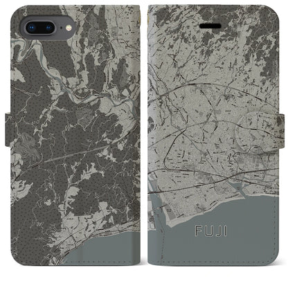 【富士（静岡県）】地図柄iPhoneケース（手帳タイプ）モノトーン・iPhone 8Plus /7Plus / 6sPlus / 6Plus 用