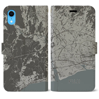 【富士（静岡県）】地図柄iPhoneケース（手帳タイプ）モノトーン・iPhone XR 用