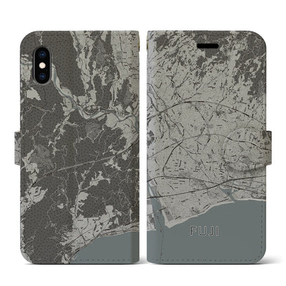 【富士（静岡県）】地図柄iPhoneケース（手帳タイプ）モノトーン・iPhone XS / X 用