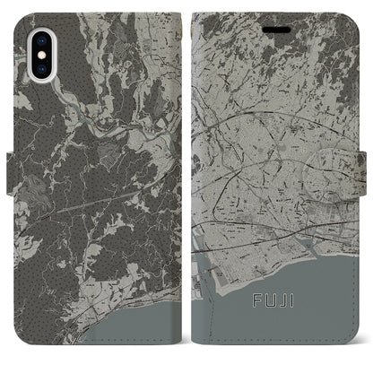 【富士（静岡県）】地図柄iPhoneケース（手帳タイプ）モノトーン・iPhone XS Max 用