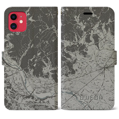 【藤枝（静岡県）】地図柄iPhoneケース（手帳タイプ）モノトーン・iPhone 11 用
