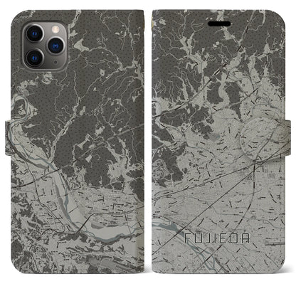 【藤枝（静岡県）】地図柄iPhoneケース（手帳タイプ）モノトーン・iPhone 11 Pro Max 用