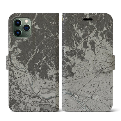 【藤枝（静岡県）】地図柄iPhoneケース（手帳タイプ）モノトーン・iPhone 11 Pro 用
