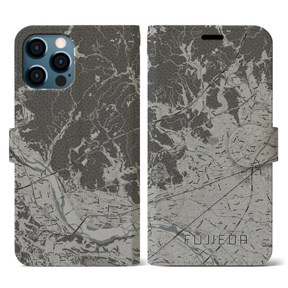 【藤枝（静岡県）】地図柄iPhoneケース（手帳タイプ）モノトーン・iPhone 12 / 12 Pro 用