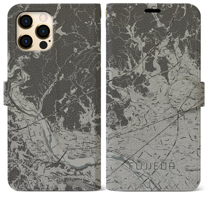 【藤枝（静岡県）】地図柄iPhoneケース（手帳タイプ）モノトーン・iPhone 12 Pro Max 用