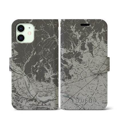 【藤枝（静岡県）】地図柄iPhoneケース（手帳タイプ）モノトーン・iPhone 12 mini 用