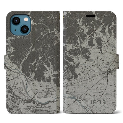 【藤枝（静岡県）】地図柄iPhoneケース（手帳タイプ）モノトーン・iPhone 13 用