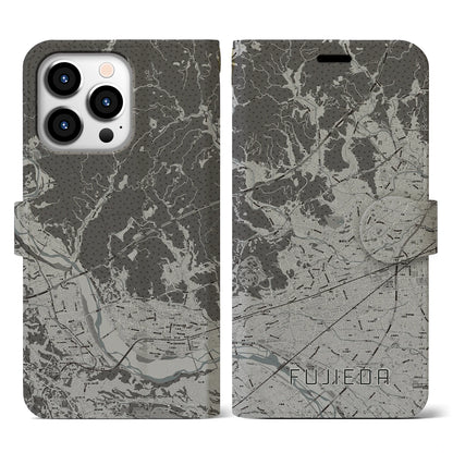 【藤枝（静岡県）】地図柄iPhoneケース（手帳タイプ）モノトーン・iPhone 13 Pro 用