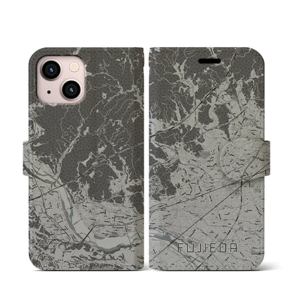 【藤枝（静岡県）】地図柄iPhoneケース（手帳タイプ）モノトーン・iPhone 13 mini 用