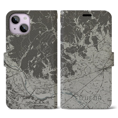 【藤枝（静岡県）】地図柄iPhoneケース（手帳タイプ）モノトーン・iPhone 14 用