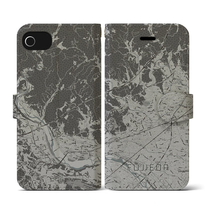 【藤枝（静岡県）】地図柄iPhoneケース（手帳タイプ）モノトーン・iPhone SE（第3 / 第2世代） / 8 / 7 / 6s / 6 用