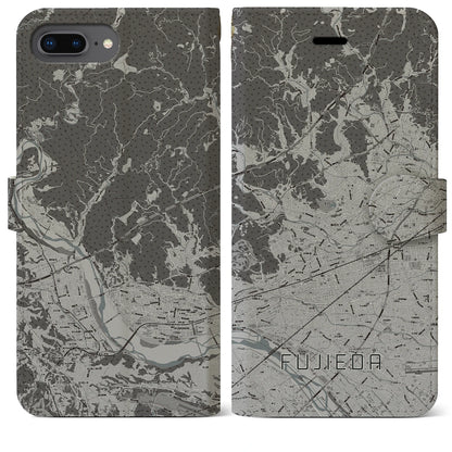 【藤枝（静岡県）】地図柄iPhoneケース（手帳タイプ）モノトーン・iPhone 8Plus /7Plus / 6sPlus / 6Plus 用