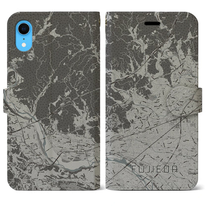 【藤枝（静岡県）】地図柄iPhoneケース（手帳タイプ）モノトーン・iPhone XR 用