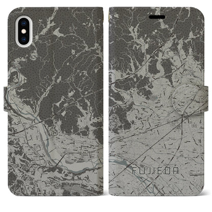 【藤枝（静岡県）】地図柄iPhoneケース（手帳タイプ）モノトーン・iPhone XS Max 用
