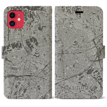 【藤が丘（神奈川県）】地図柄iPhoneケース（手帳タイプ）モノトーン・iPhone 11 用