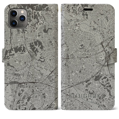 【藤が丘（神奈川県）】地図柄iPhoneケース（手帳タイプ）モノトーン・iPhone 11 Pro Max 用