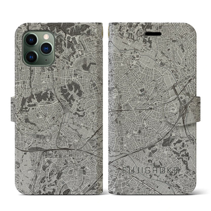 【藤が丘（神奈川県）】地図柄iPhoneケース（手帳タイプ）モノトーン・iPhone 11 Pro 用