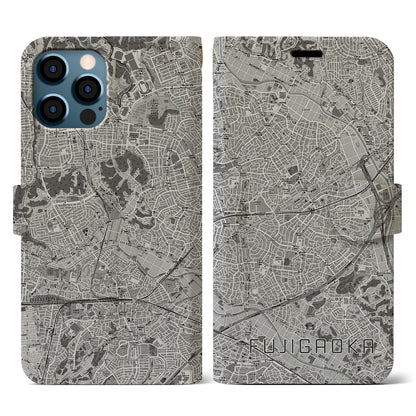 【藤が丘（神奈川県）】地図柄iPhoneケース（手帳タイプ）モノトーン・iPhone 12 / 12 Pro 用