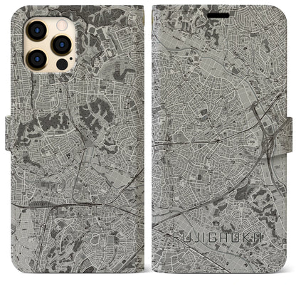【藤が丘（神奈川県）】地図柄iPhoneケース（手帳タイプ）モノトーン・iPhone 12 Pro Max 用