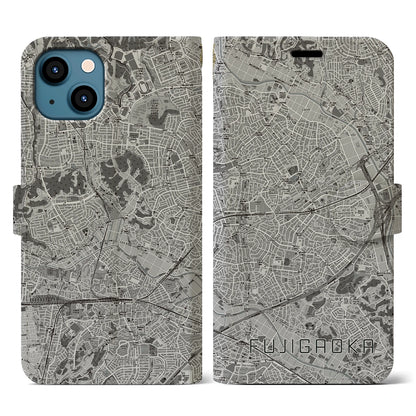 【藤が丘（神奈川県）】地図柄iPhoneケース（手帳タイプ）モノトーン・iPhone 13 用