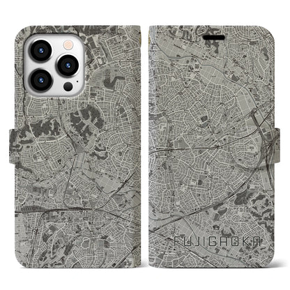 【藤が丘（神奈川県）】地図柄iPhoneケース（手帳タイプ）モノトーン・iPhone 13 Pro 用