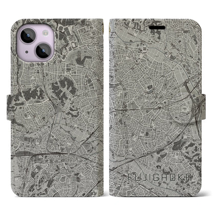 【藤が丘（神奈川県）】地図柄iPhoneケース（手帳タイプ）モノトーン・iPhone 14 用