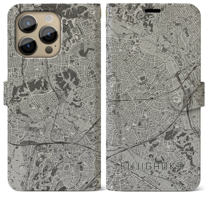 【藤が丘（神奈川県）】地図柄iPhoneケース（手帳タイプ）モノトーン・iPhone 14 Pro Max 用