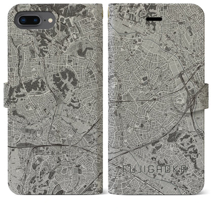 【藤が丘（神奈川県）】地図柄iPhoneケース（手帳タイプ）モノトーン・iPhone 8Plus /7Plus / 6sPlus / 6Plus 用