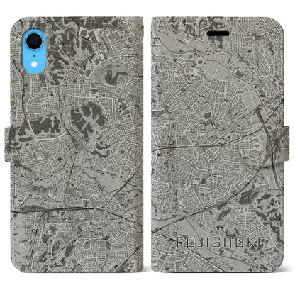 【藤が丘（神奈川県）】地図柄iPhoneケース（手帳タイプ）モノトーン・iPhone XR 用