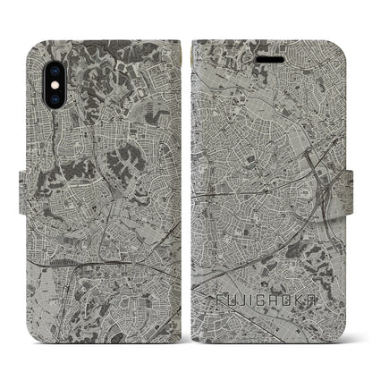 【藤が丘（神奈川県）】地図柄iPhoneケース（手帳タイプ）モノトーン・iPhone XS / X 用