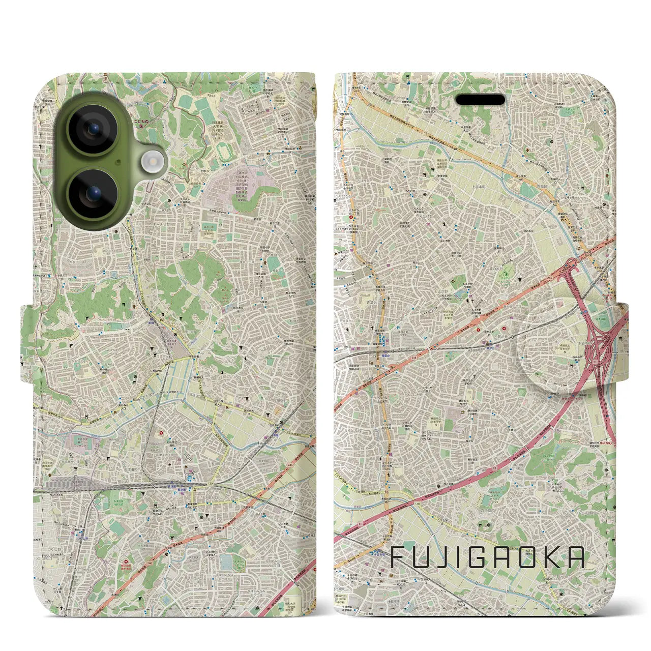 【藤が丘（神奈川県）】地図柄iPhoneケース（手帳タイプ）